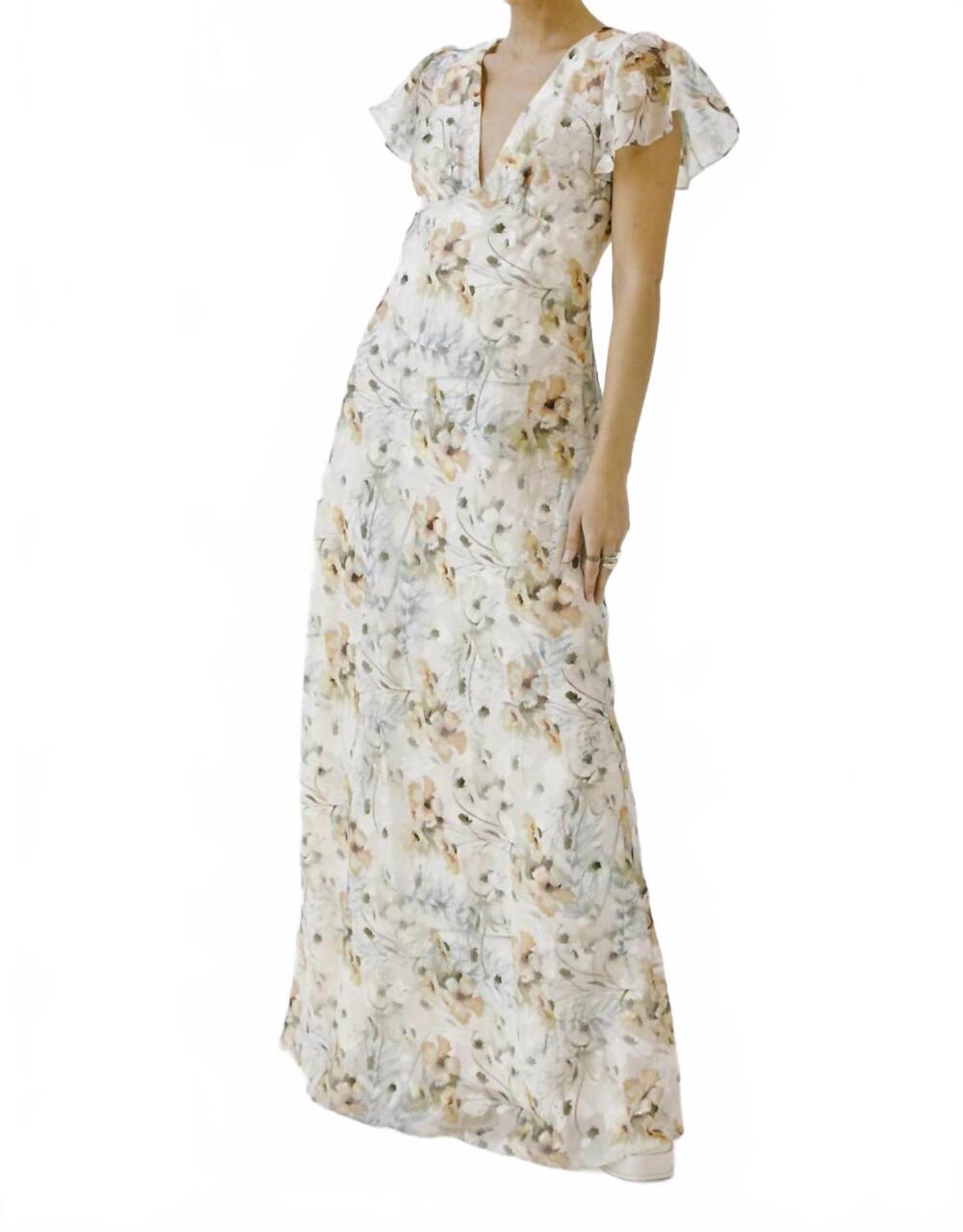 NEW STORIA flutter sleeve maxi dress in beige